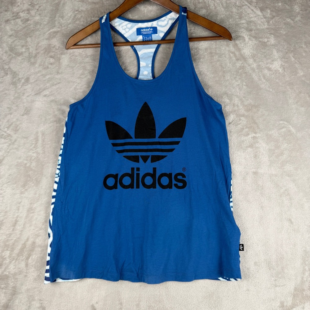 Adidas Originals bermuda Blue Racerback Tank Top Abstract Graphic Logo Womens‎ M